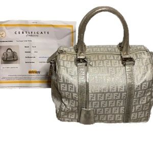Rare Silver Fendi Zucca Boston Bag